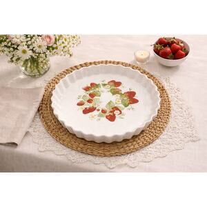 Vintage Action Strawberry Pie Plate Fluted Stoneware Japan 10" Bake Dish